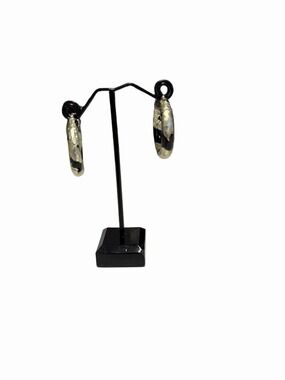 Sterling Silver 925 Black Enamel and Gold Leaf Hinged Hoop Earrings. Italy